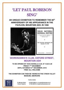 Exhibition poster produced for the 'let Paul Robeson Sing' exhibition by the Paul Robeson Trust &Swansea University